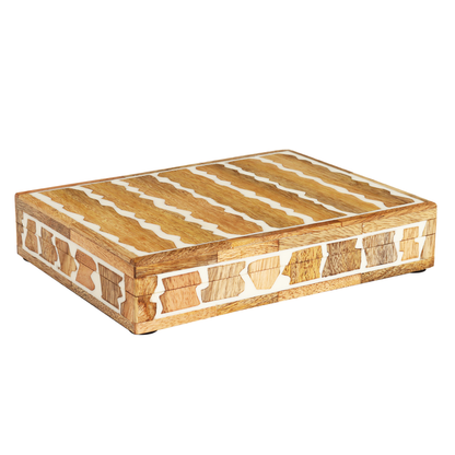 Handmade Decorative Box Kept Safari Pattern Wood & Resin Inlay Brown White available in 7 sizes, for jewelry and keepsake storage