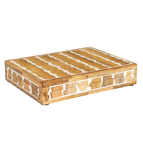 Handmade Decorative Box Kept Safari Pattern Wood & Resin Inlay Brown White available in 7 sizes, for jewelry and keepsake storage