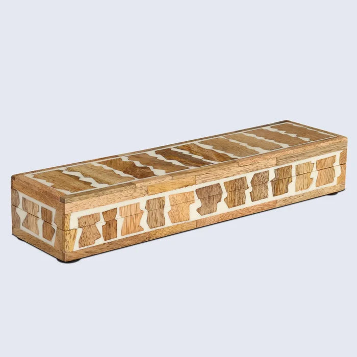 Handmade Decorative Box Kept Safari Pattern Wood & Resin Inlay Brown White available in 7 sizes, for jewelry and keepsake storage