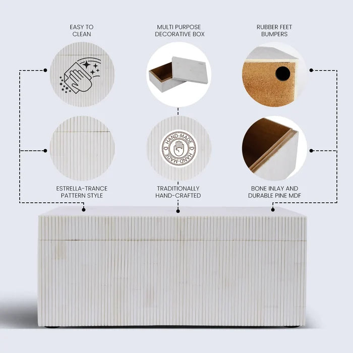 Handmade Decorative Box Pin Stripped Bone Inlay, White, 2 Sizes, for jewelry and keepsake storage