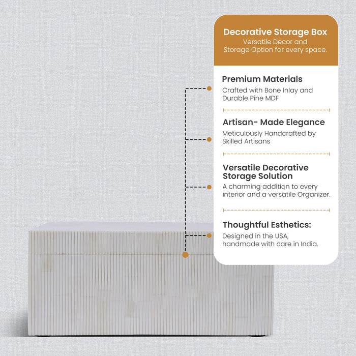 Decorative Box Pin Stripped Bone Inlay, White, 2 Sizes