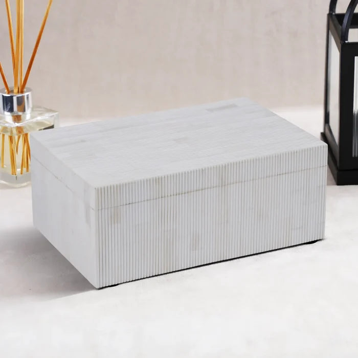 Decorative Box Pin Stripped Bone Inlay, White, 2 Sizes