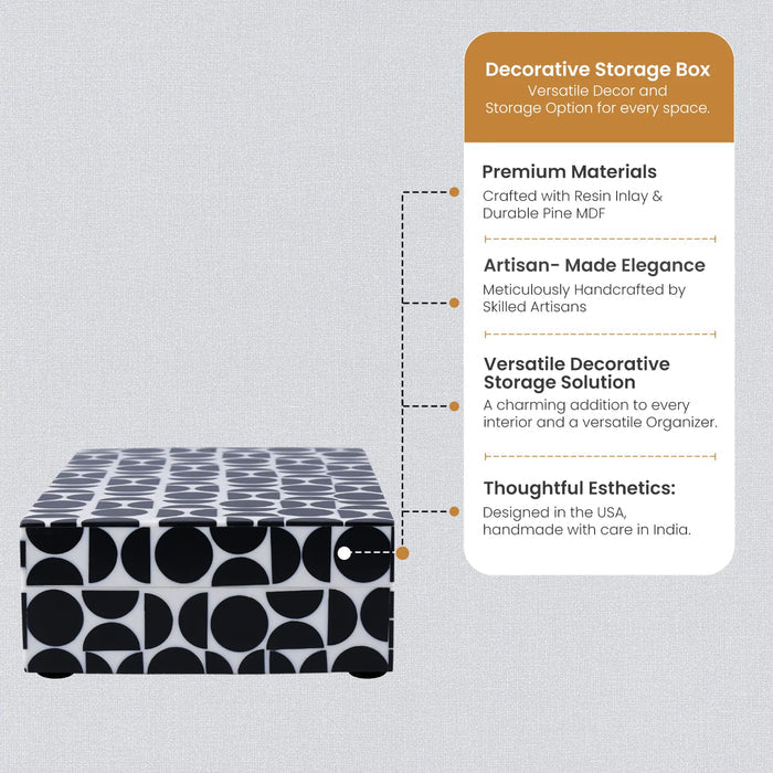 Handmade Decorative Storage Box Geopop Pattern Resin Inlay, Black & White, 3 Sizes