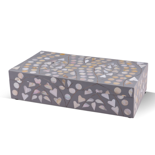 Handmade Decorative Storage Box Polka Prism Collection Mother of Pearl & Resin Inlay Grey – 10x6"