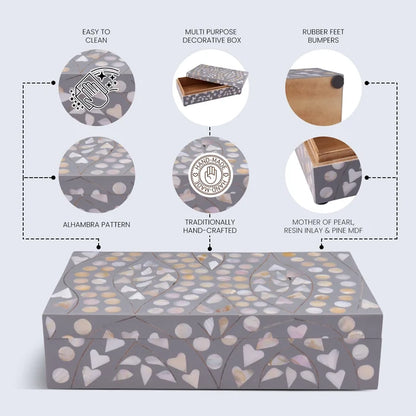Decorative Storage Box Polka Prism Collection Mother of Pearl & Resin Inlay Grey – 10x6"