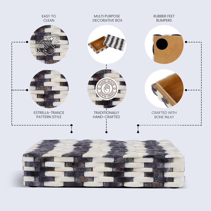 Decorative Storage Box Weave Collection Bone Inlay 8x6x1 .5 inches