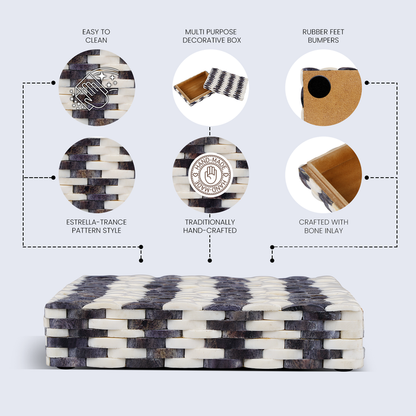 Decorative Storage Box Weave Collection Bone Inlay 8x6x1 .5 inches