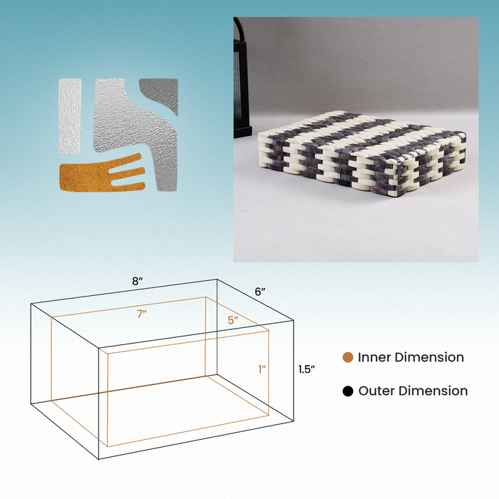 Decorative Storage Box Weave Collection Bone Inlay 8x6x1 .5 inches