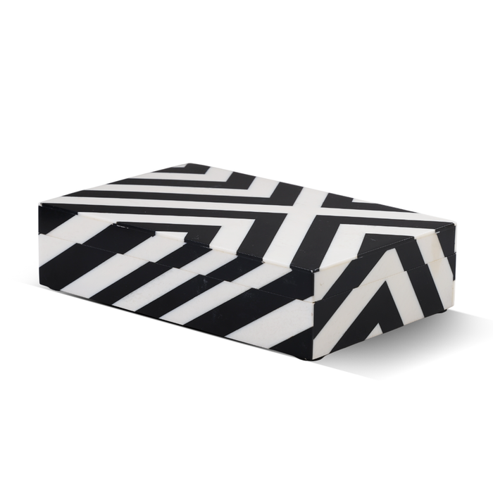 Handmade Decorative Storage Box Zebra Cross Pattern Resin inlay, Black White