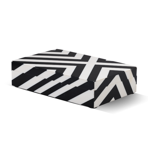 Handmade Decorative Storage Box Zebra Cross Pattern Resin inlay, Black White