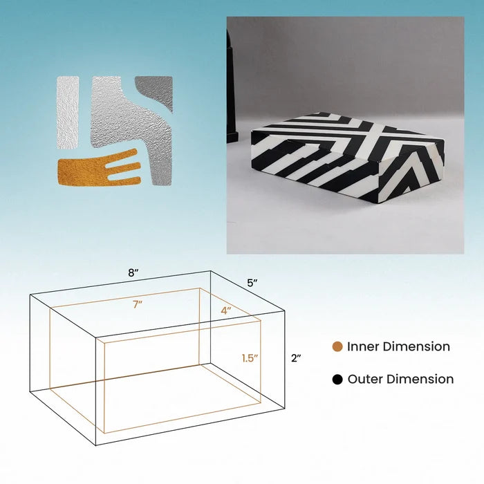 Decorative Storage Box Zebra Cross Pattern Resin inlay, Black White