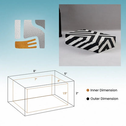 Decorative Storage Box Zebra Cross Pattern Resin inlay, Black White