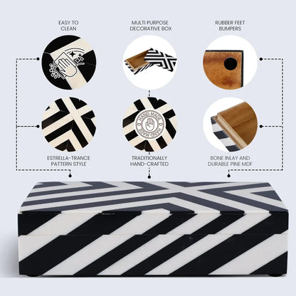 Decorative Storage Box Zebra Cross Pattern Resin inlay, Black White