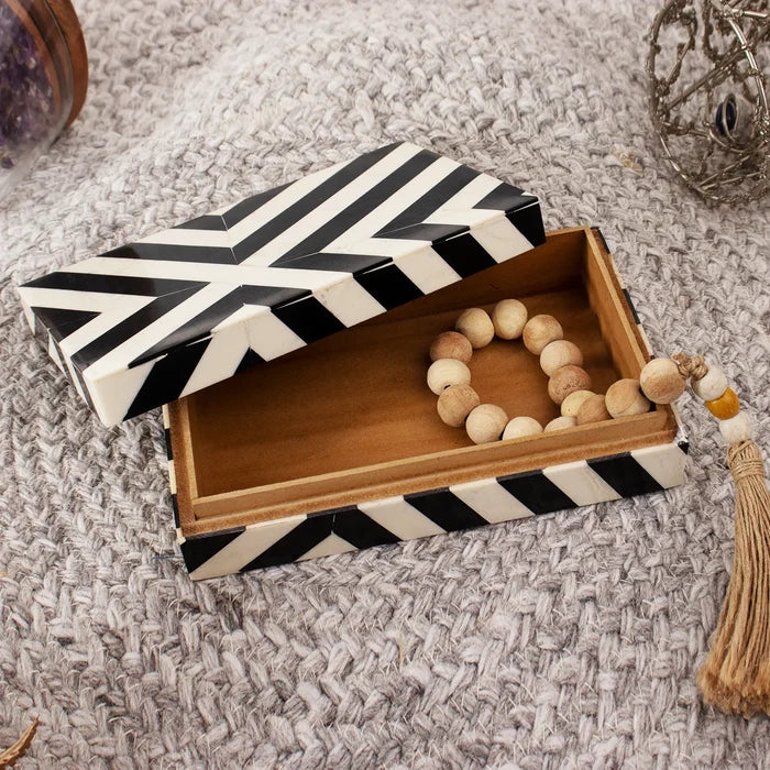 Decorative Storage Box Zebra Cross Pattern Resin inlay, Black White