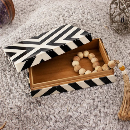 Decorative Storage Box Zebra Cross Pattern Resin inlay, Black White