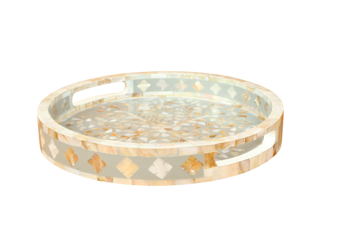 Handmade Decorative-tray-polka-prism-pattern-mother-of-pearl-resin-inlay-in-12x12 in mother of pearl