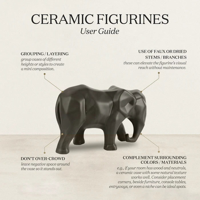 eleform black elephant sculpture geometric modern ceramic home decor accent