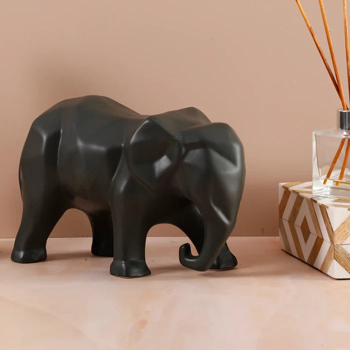 eleform black elephant sculpture geometric modern ceramic home decor accent