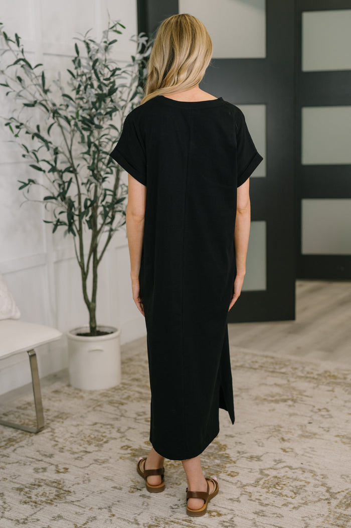 Fix You Right Up Short Sleeve Midi Dress in Black