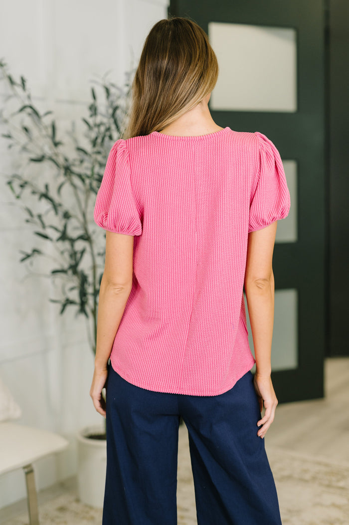 Grace & Virtue Balloon Sleeve Blouse in Fuchsia