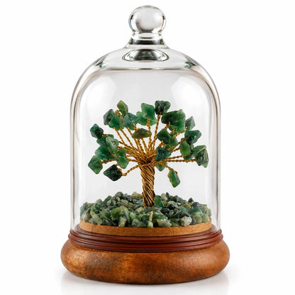 Green Aventurine Stone Tree with Glass Cloche | Handmade Art
