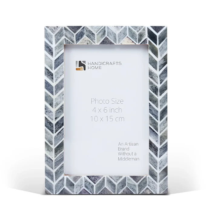 Handmade Grey Bone Inlay Picture Frame Arctic Smoke Col. 4x6 5x7 8x10, for tabletop or wall display
