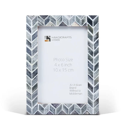 Handmade Grey Bone Inlay Picture Frame Arctic Smoke Col. 4x6 5x7 8x10, for tabletop or wall display