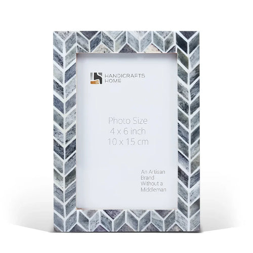 Handmade Grey Bone Inlay Picture Frame Arctic Smoke Col. 4x6 5x7 8x10, for tabletop or wall display