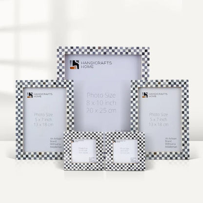 Handmade Grey White Checkered Bone Inlay Picture Frame x4 5x7 8x10, for tabletop or wall display