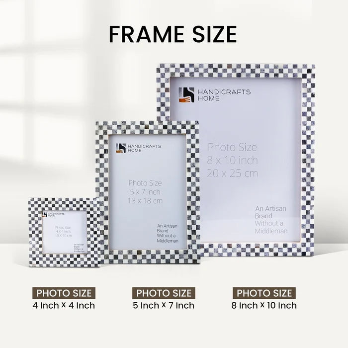 Grey White Checkered Bone Inlay Picture Frame Set of 5, 4x4 5x7 8x10