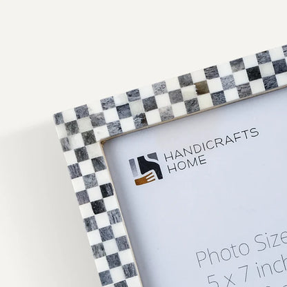 Grey White Checkered Bone Inlay Picture Frame Set of 5, 4x4 5x7 8x10