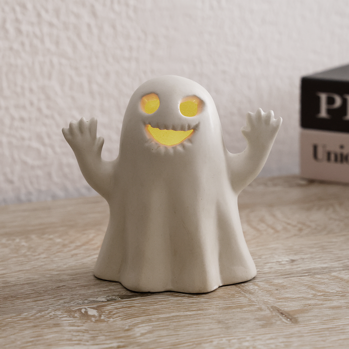 Halloween Tabletop Decor – Set of 2 Cute Ceramic Ghost Figurines