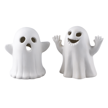Halloween Tabletop Decor – Set of 2 Cute Ceramic Ghost Figurines