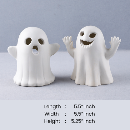 Halloween Tabletop Decor – Set of 2 Cute Ceramic Ghost Figurines