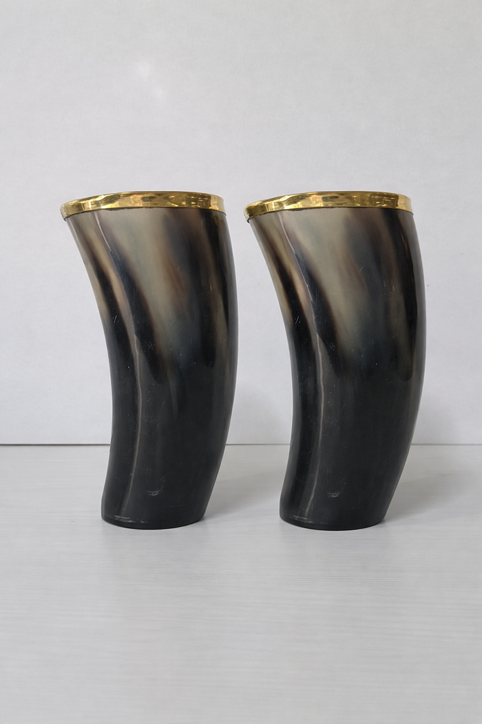 Handmade Horn Glasses 10 oz Natural Horn Drinkware with Brass Rim - Rustic Bar Glass