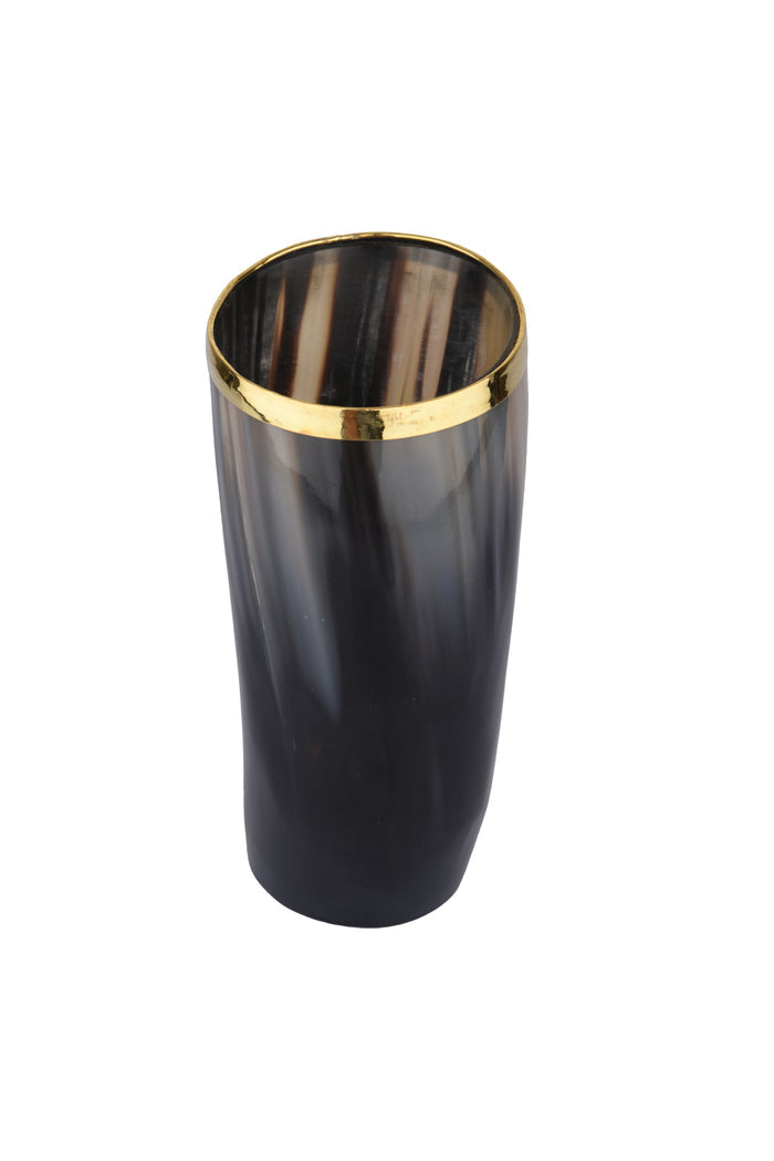 Horn Glasses 10 oz Natural Horn Drinkware with Brass Rim - Rustic Bar Glass, Set of 2
