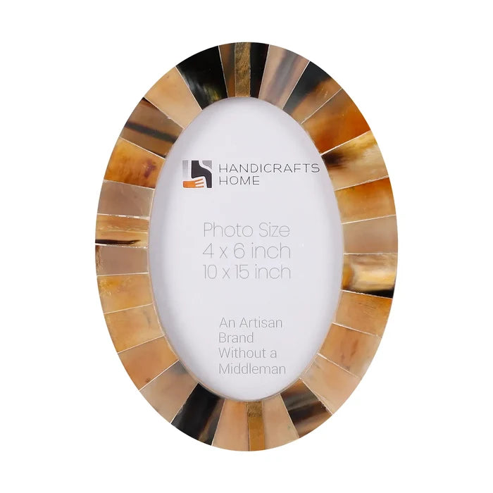 Handmade Horn Inlay Picture Frames - Oval Sunburst Photo Frame