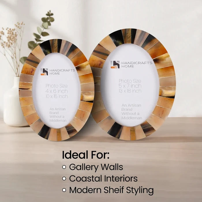 Horn Inlay Picture Frames | Oval Sunburst Photo Frame