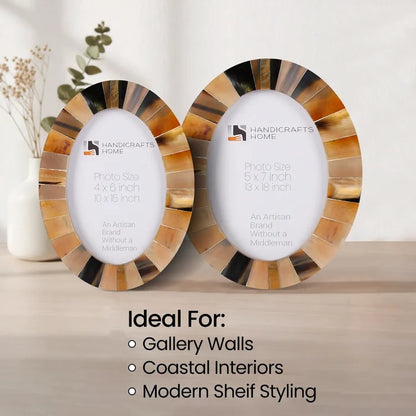 Horn Inlay Picture Frames | Oval Sunburst Photo Frame
