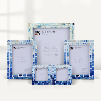 Indigo Mosaic Bone Inlay Picture Frame Set (5-Pieces)