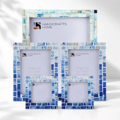 Indigo Mosaic Bone Inlay Picture Frame Set (5-Pieces)