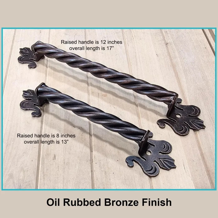 Iron Strand Barn Door Handle with Fleur De Lis Mounting Bases