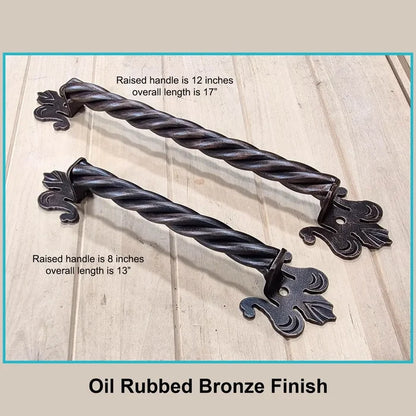 Iron Strand Barn Door Handle with Fleur De Lis Mounting Bases