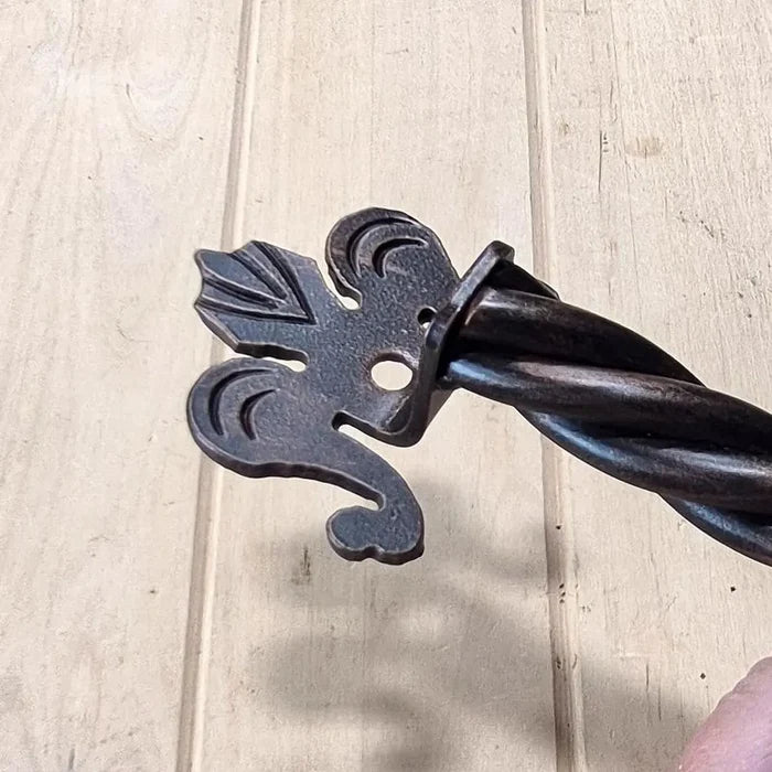 Iron Strand Barn Door Handle with Fleur De Lis Mounting Bases