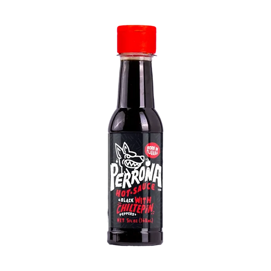 La Perrona Chiltepin Black 5 oz available at Mexmax INC, ideal for wholesale buyers seeking spicy sauces.