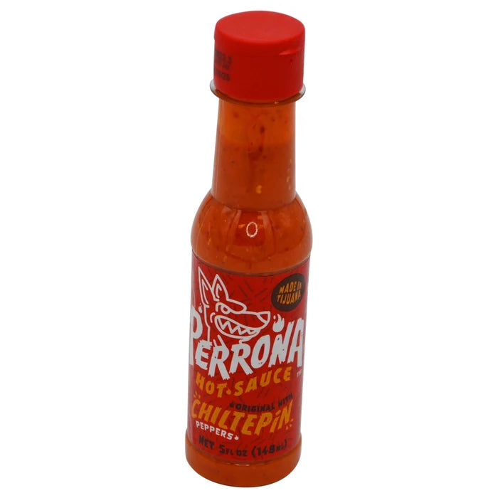 Wholesale La Perrona red chiltepin hot sauce, 5 oz bottle, available at Mexmax INC.