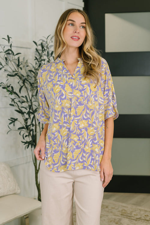 Lizzy Breeze Top in Purple and Yellow Floral