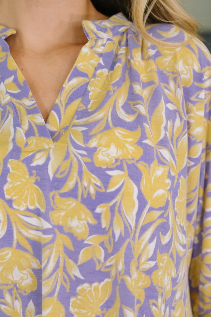 Lizzy Breeze Top in Purple and Yellow Floral