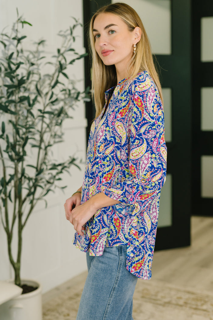 Lizzy Top in Royal Blue Paisley