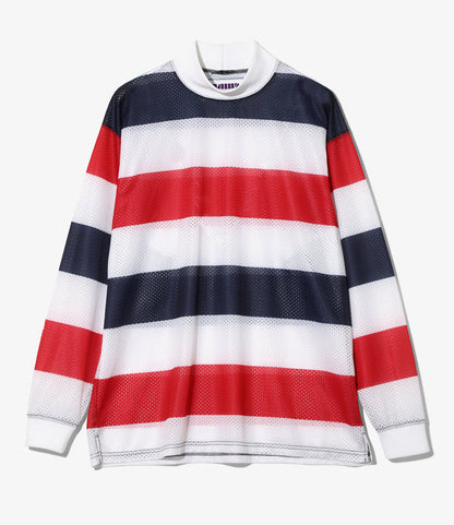 L/S Mock Neck Tee - Tricolour - Stripe Mesh